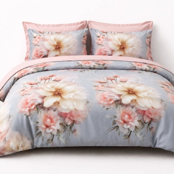 Pościel bawełna 160x200 eleganckie kwiaty z prześcieradłem – komplet premium 4cz PK819